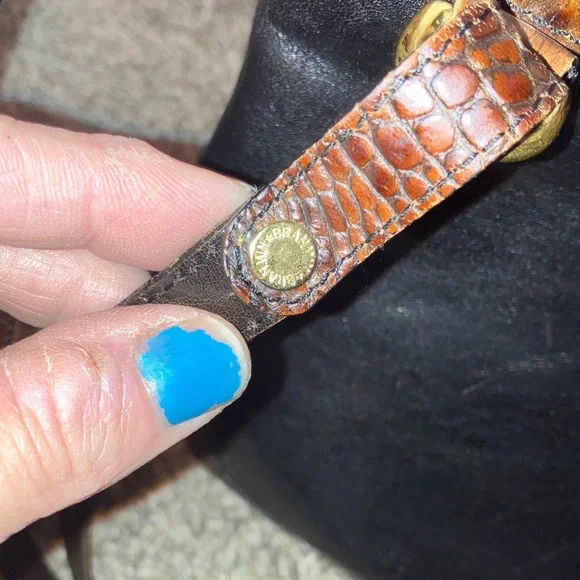 Brahmin Black and Brown Genuine Leather Croc Embossed Shoulder Bag 10” X 10” - Picture 5 of 16